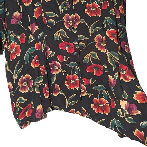 Vintage NWT Jones New York Vienna Long Sleeve Button Front Floral Emerald Blouse - Picture 4 of 8